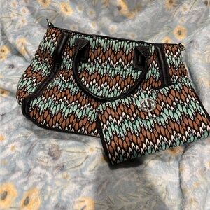 Vera Bradley Brown and Teal Patterned Satchel Set